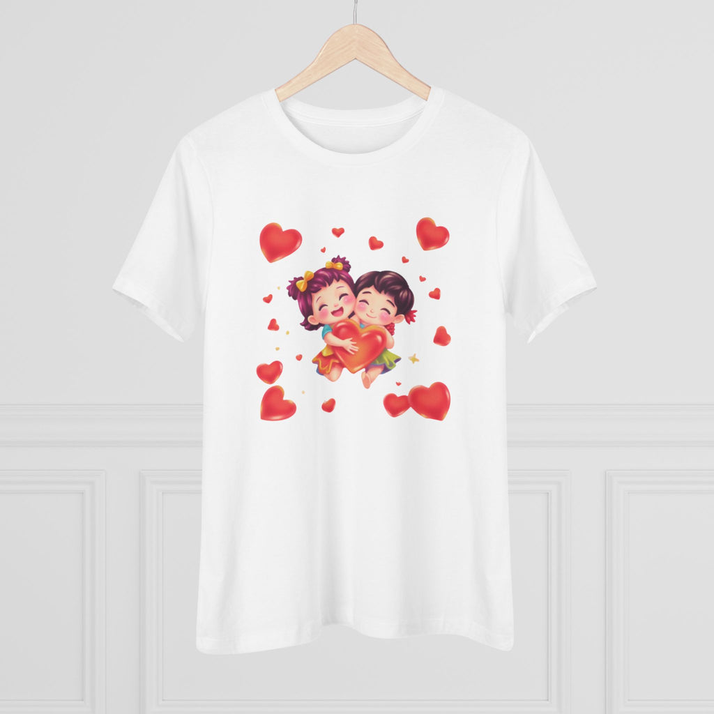 Cute Couple Heart Cotton Tee - Valentine's Love Graphic Shirt for Women