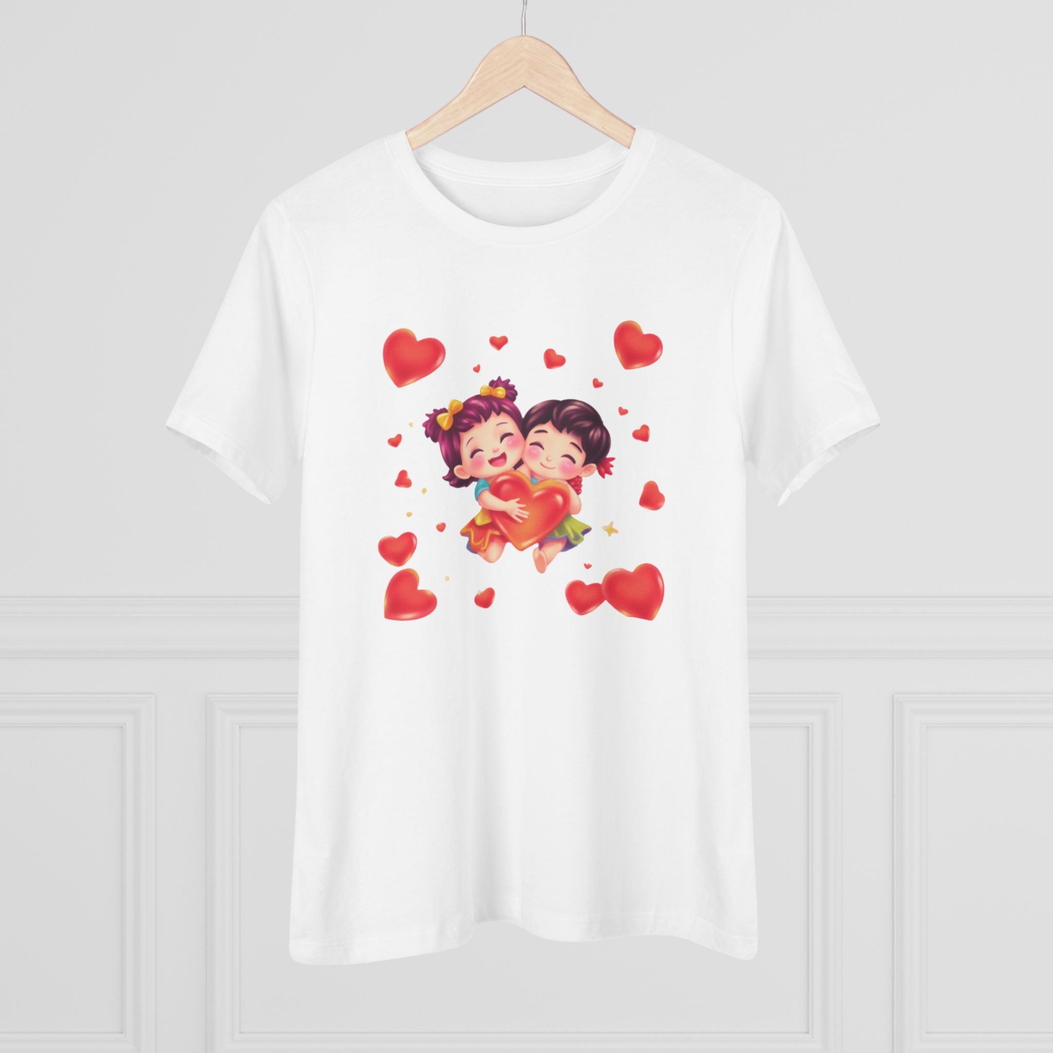 Cute Couple Heart Cotton Tee - Valentine's Love Graphic Shirt for Women