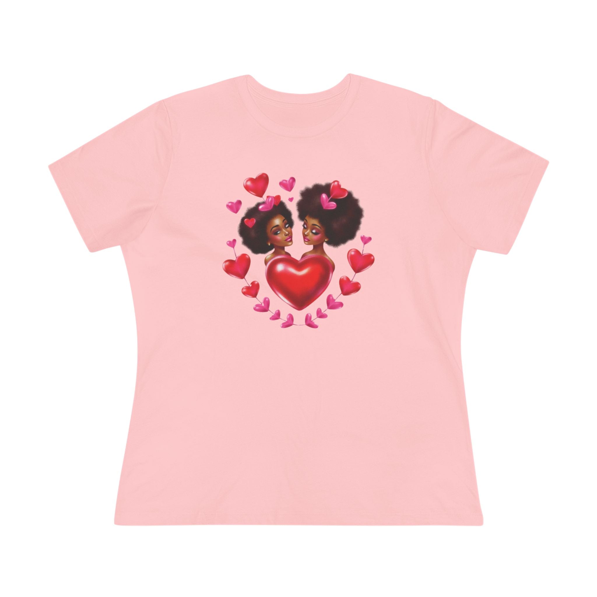 Afro Love Heart Cotton Tee - Black Sisters Valentine's Graphic Shirt for Women
