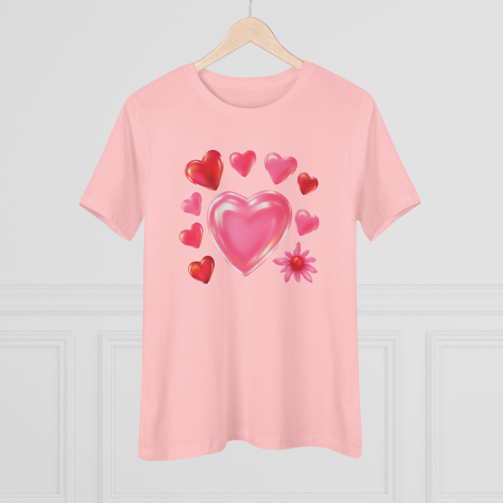 Valentine Hearts & Flower Cotton Tee - Cute Love Graphic Shirt for Women