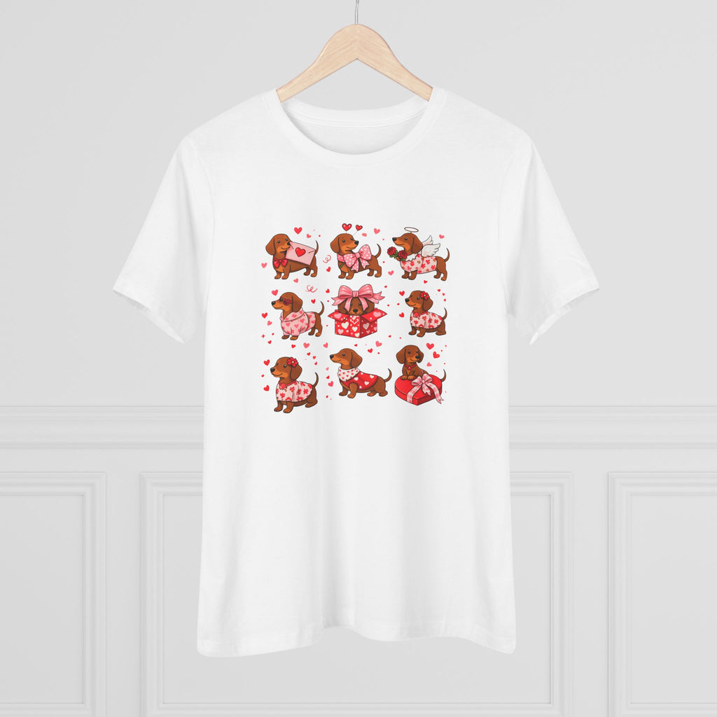 Dachshund Heart Pattern Cotton Tee - Valentine's Wiener Dog Graphic Shirt for Women