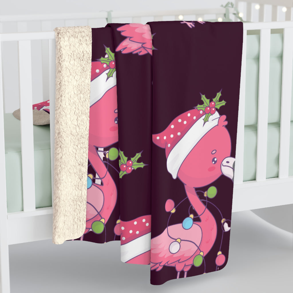 Pink Christmas Flamingo Sherpa Fleece Blanket