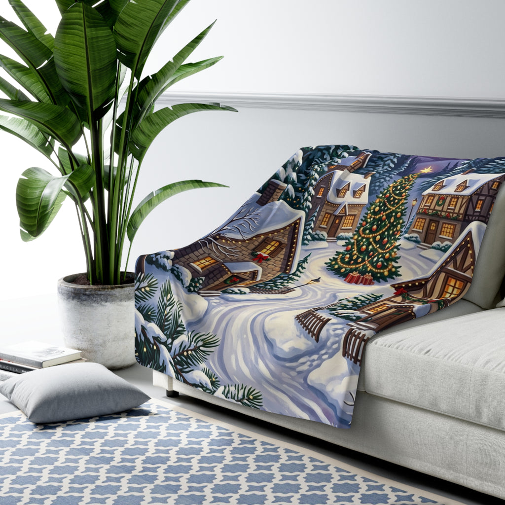 Winter Christmas Village Sherpa Fleece Blanket