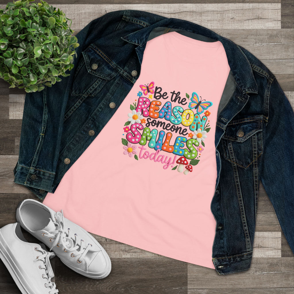 Floral Butterfly Cotton Tee - Be the Reason Someone Smiles Positive Message Shirt