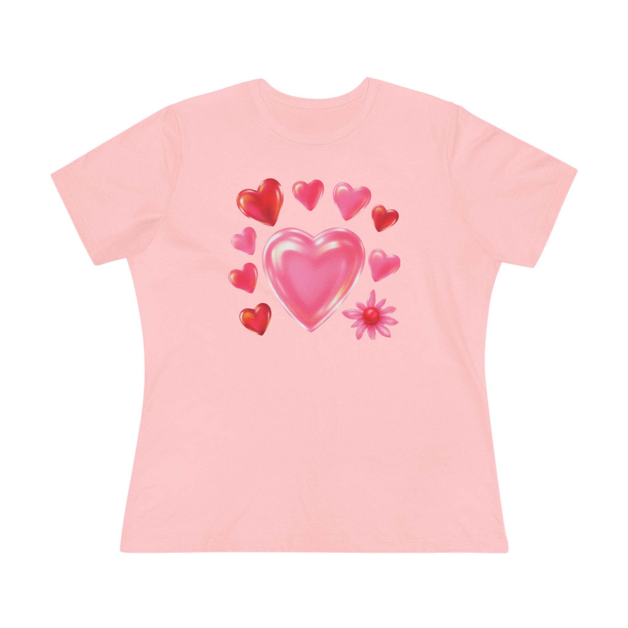 Valentine Hearts & Flower Cotton Tee - Cute Love Graphic Shirt for Women