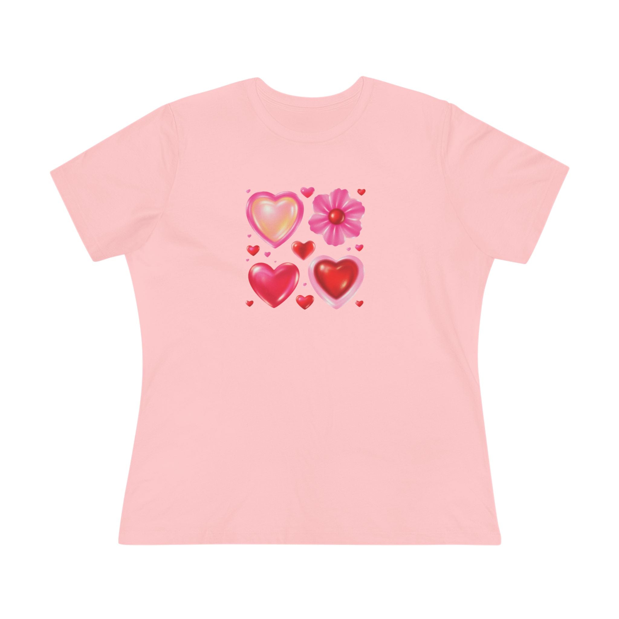 Hearts & Flower Cotton Tee - Valentine's Day Love Graphic Shirt for Women