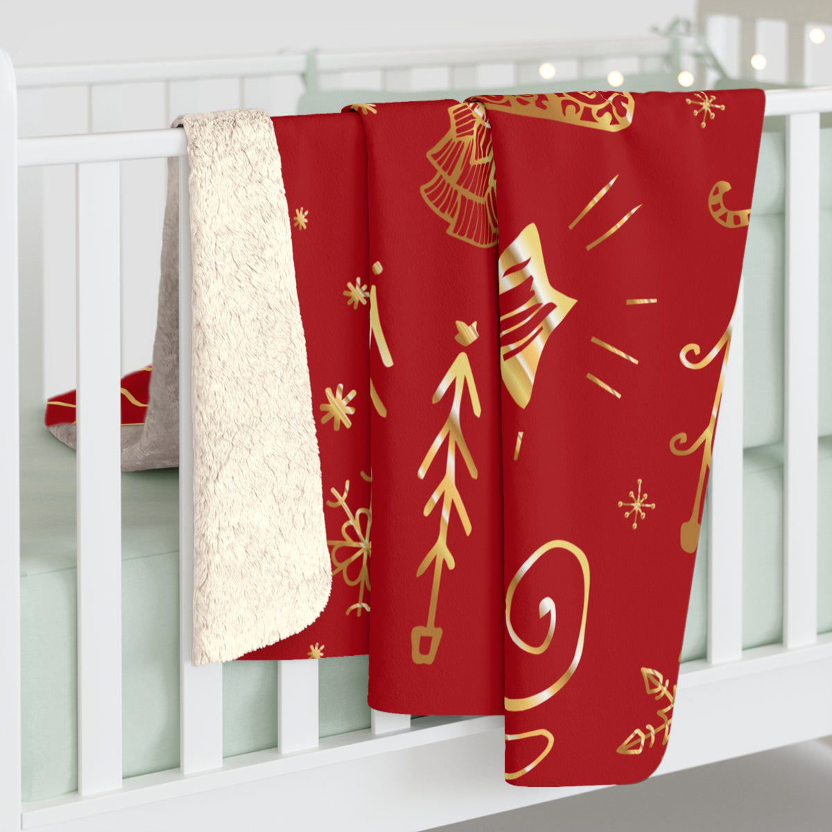 Cranberry Red & Gold Christmas Sherpa Fleece Blanket