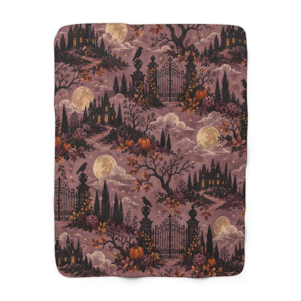 Moonlit Manor Gothic Halloween Sherpa Throw Blanket
