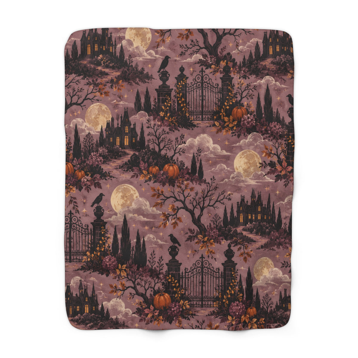 Moonlit Manor Gothic Halloween Sherpa Throw Blanket
