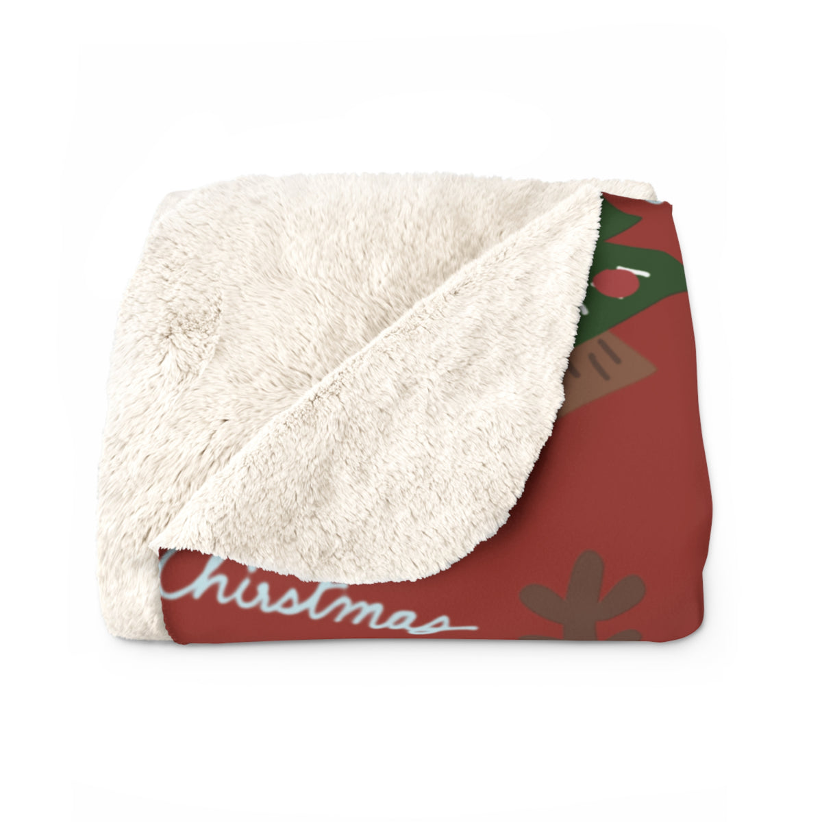 Red Christmas Snowman & Reindeer Sherpa Fleece Blanket