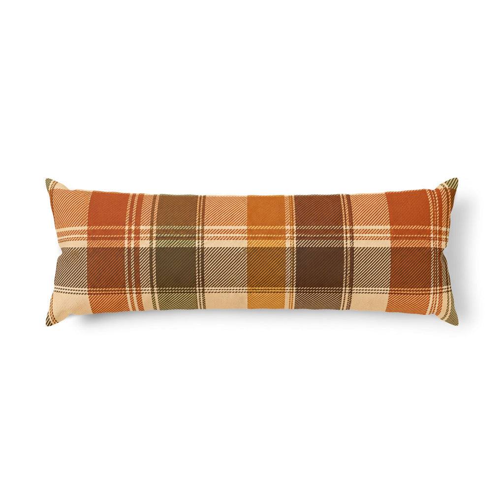Rustic Orange Brown Plaid Body Pillow