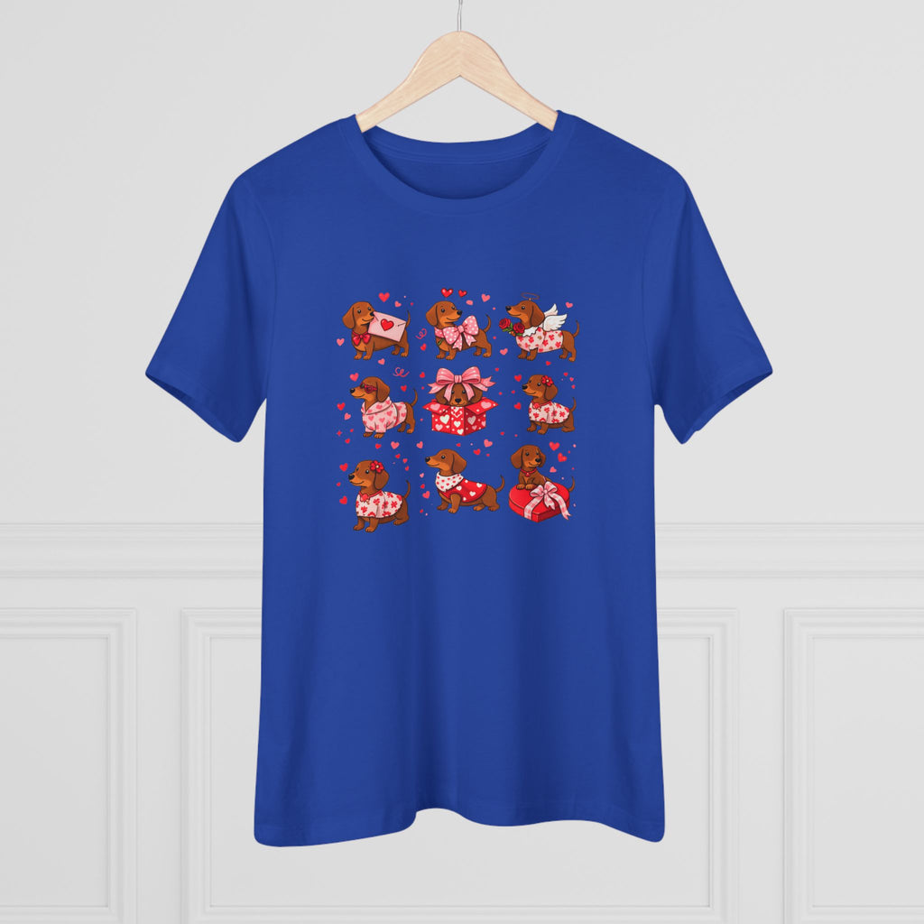 Dachshund Heart Pattern Cotton Tee - Valentine's Wiener Dog Graphic Shirt for Women
