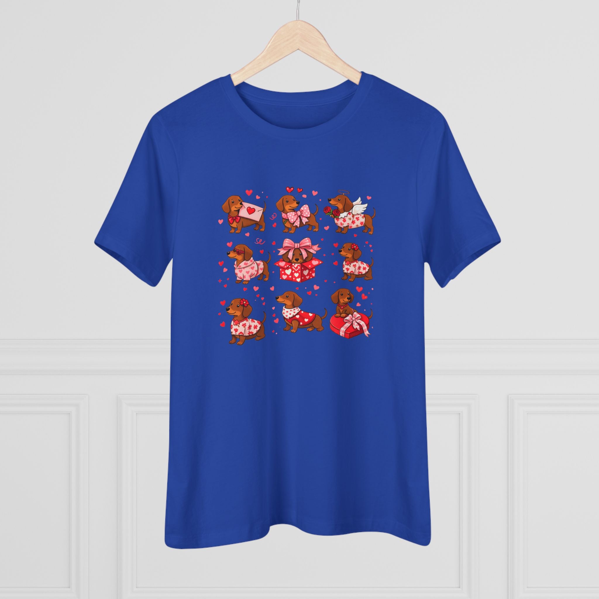 Dachshund Heart Pattern Cotton Tee - Valentine's Wiener Dog Graphic Shirt for Women