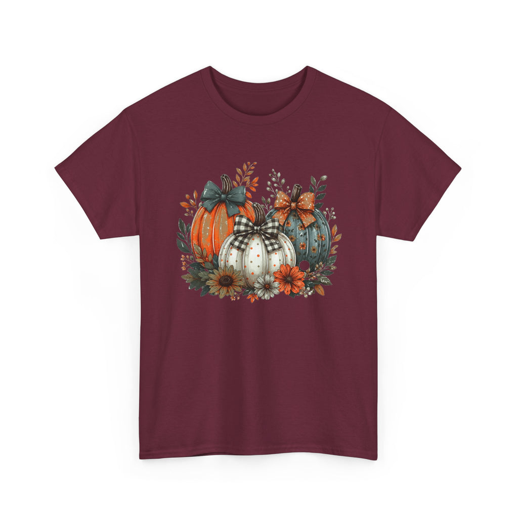 Autumn Pumpkin Trio Tee — Fall Floral Harvest Shirt