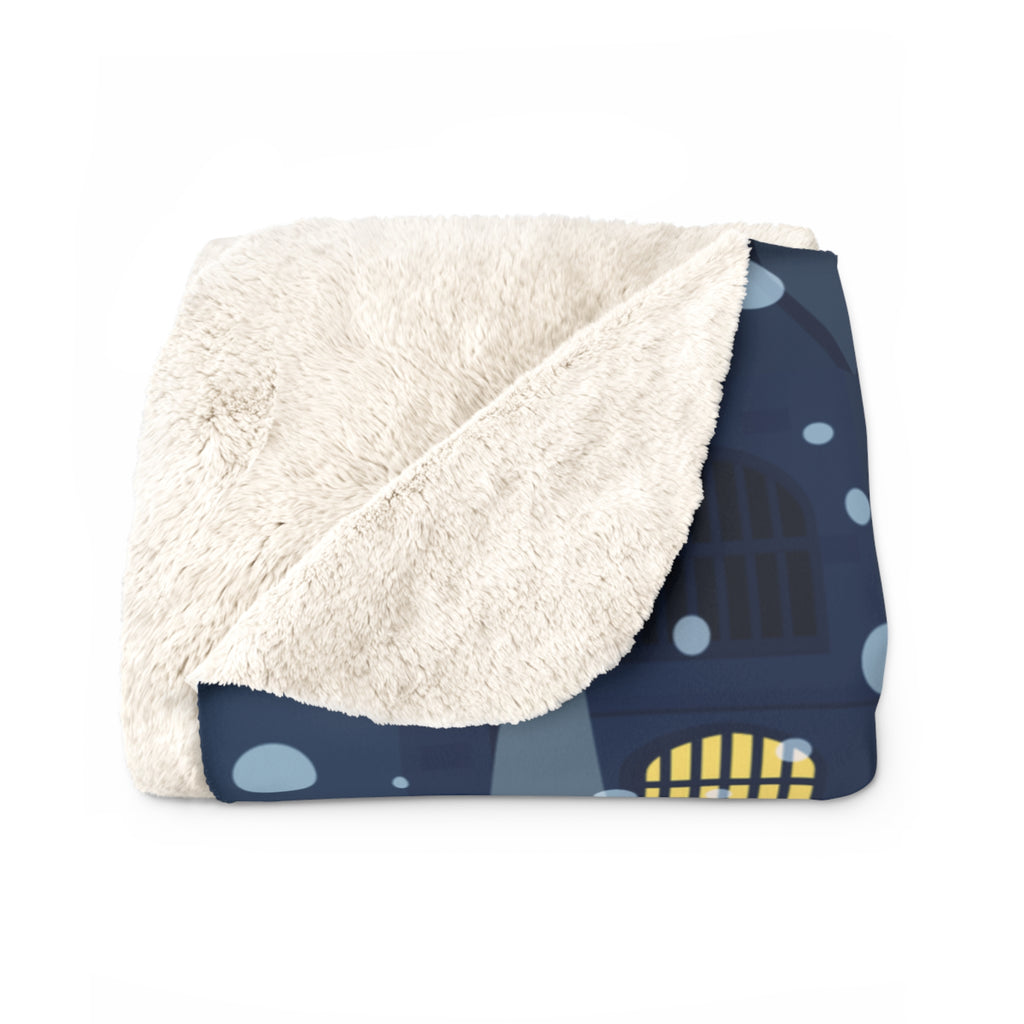 Cozy Snowy Village Sherpa Fleece Blanket