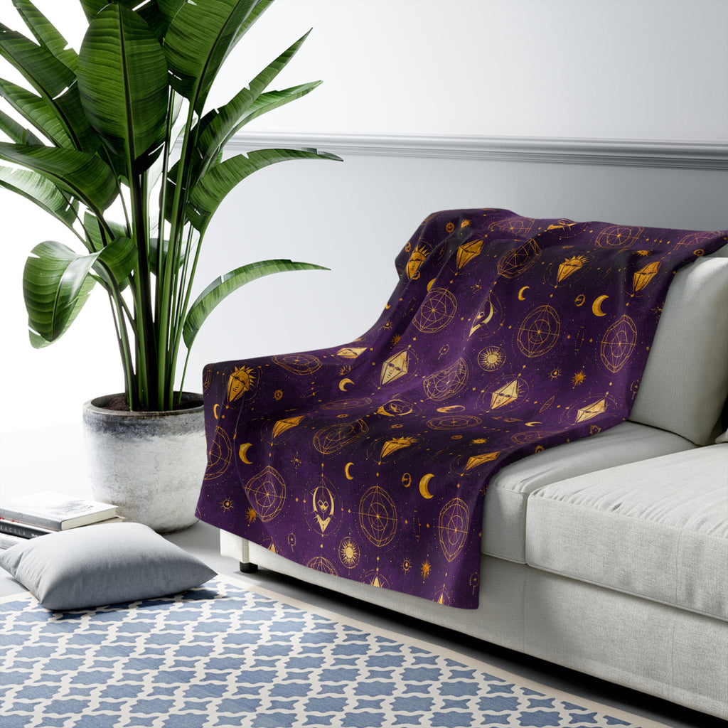 Mystic Moon & Stars Sherpa Blanket — Purple Celestial Fleece Throw