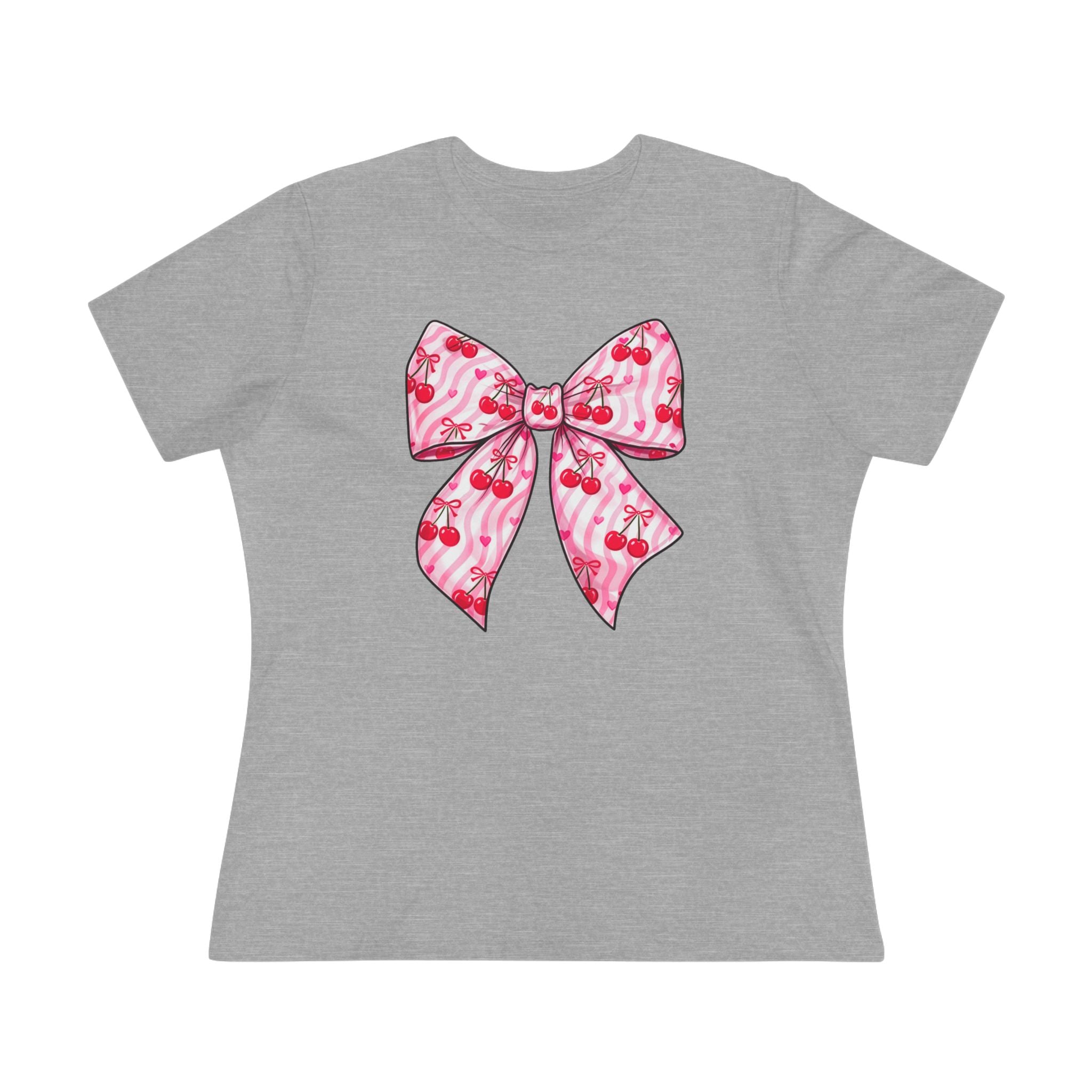 Pink Cherries Bow Women's Tee — Cute Tropical Ribbon Graphic Shirt