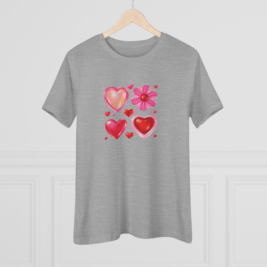 Hearts & Flower Cotton Tee - Valentine's Day Love Graphic Shirt for Women