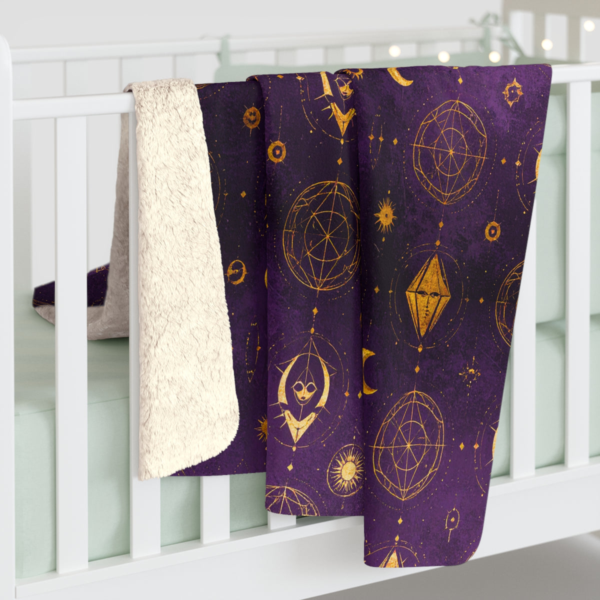 Mystic Moon & Stars Sherpa Blanket — Purple Celestial Fleece Throw