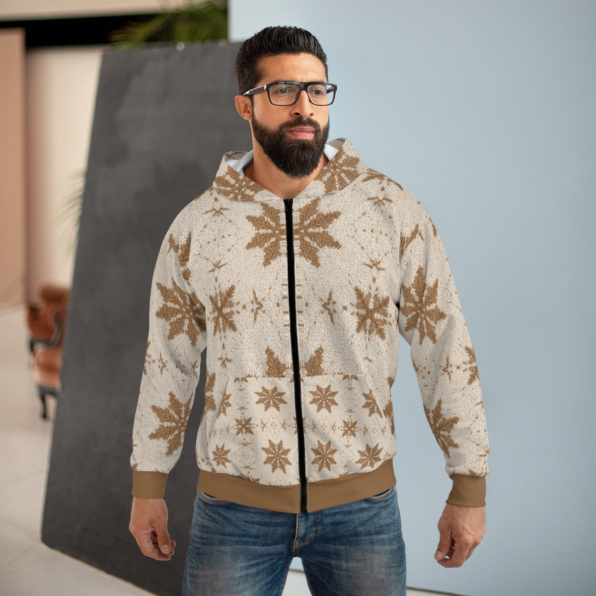 Cozy Nordic Snowflake Zip Hoodie
