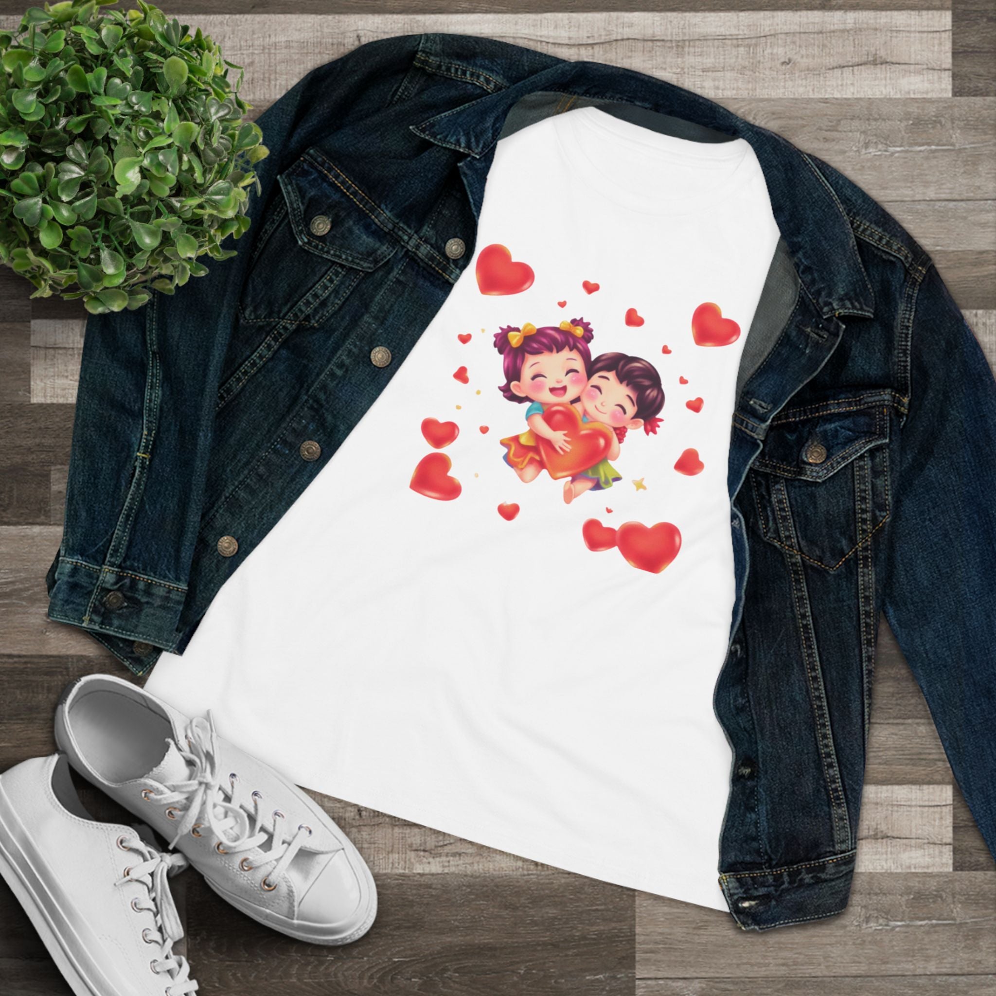 Cute Couple Heart Cotton Tee - Valentine's Love Graphic Shirt for Women