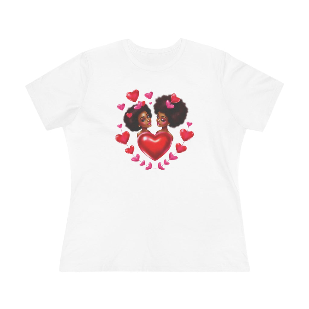 Afro Love Heart Cotton Tee - Black Sisters Valentine's Graphic Shirt for Women