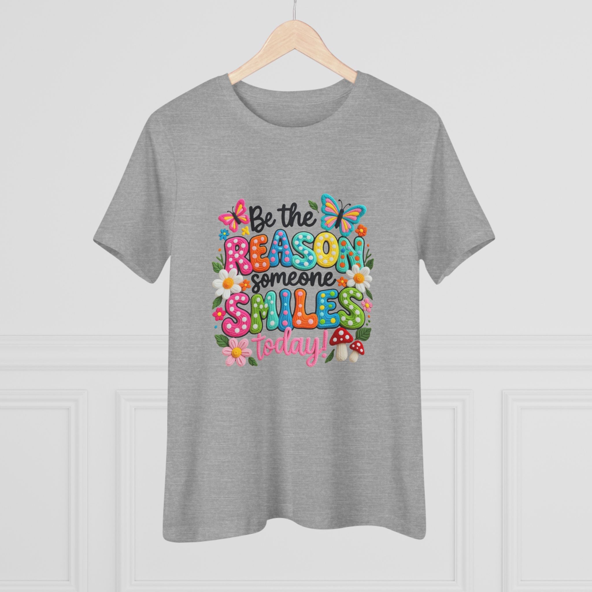 Floral Butterfly Cotton Tee - Be the Reason Someone Smiles Positive Message Shirt