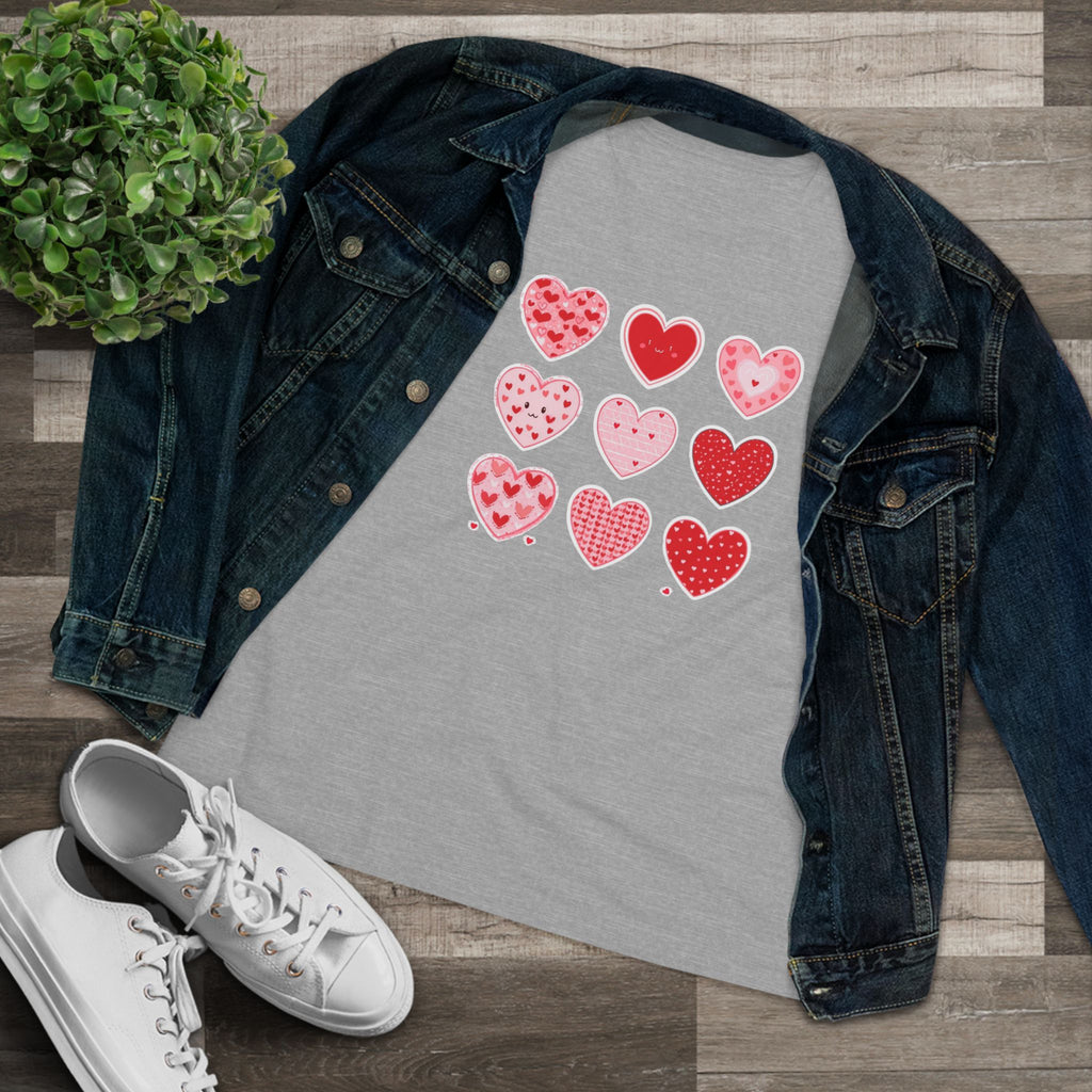 Heart Grid Cotton Tee - Pink & Red Hearts Graphic Shirt for Women