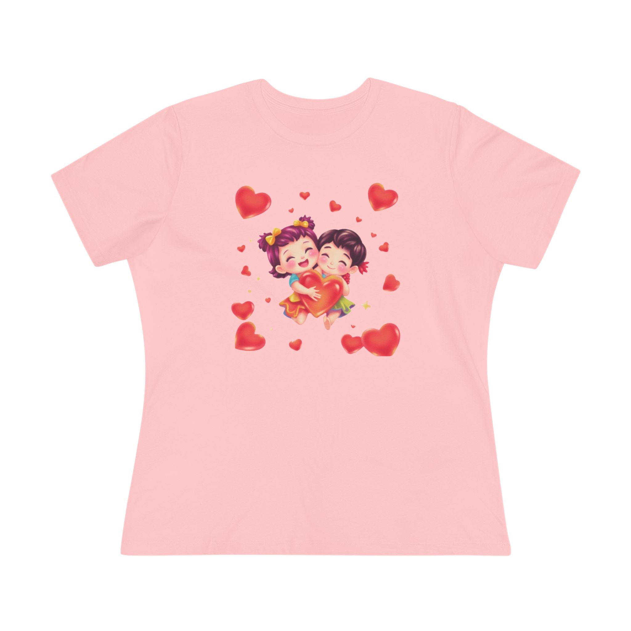 Cute Couple Heart Cotton Tee - Valentine's Love Graphic Shirt for Women
