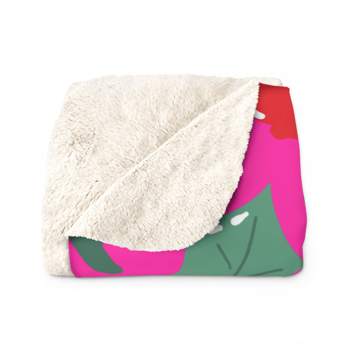 Pink Christmas Holly & Berry Sherpa Fleece Blanket