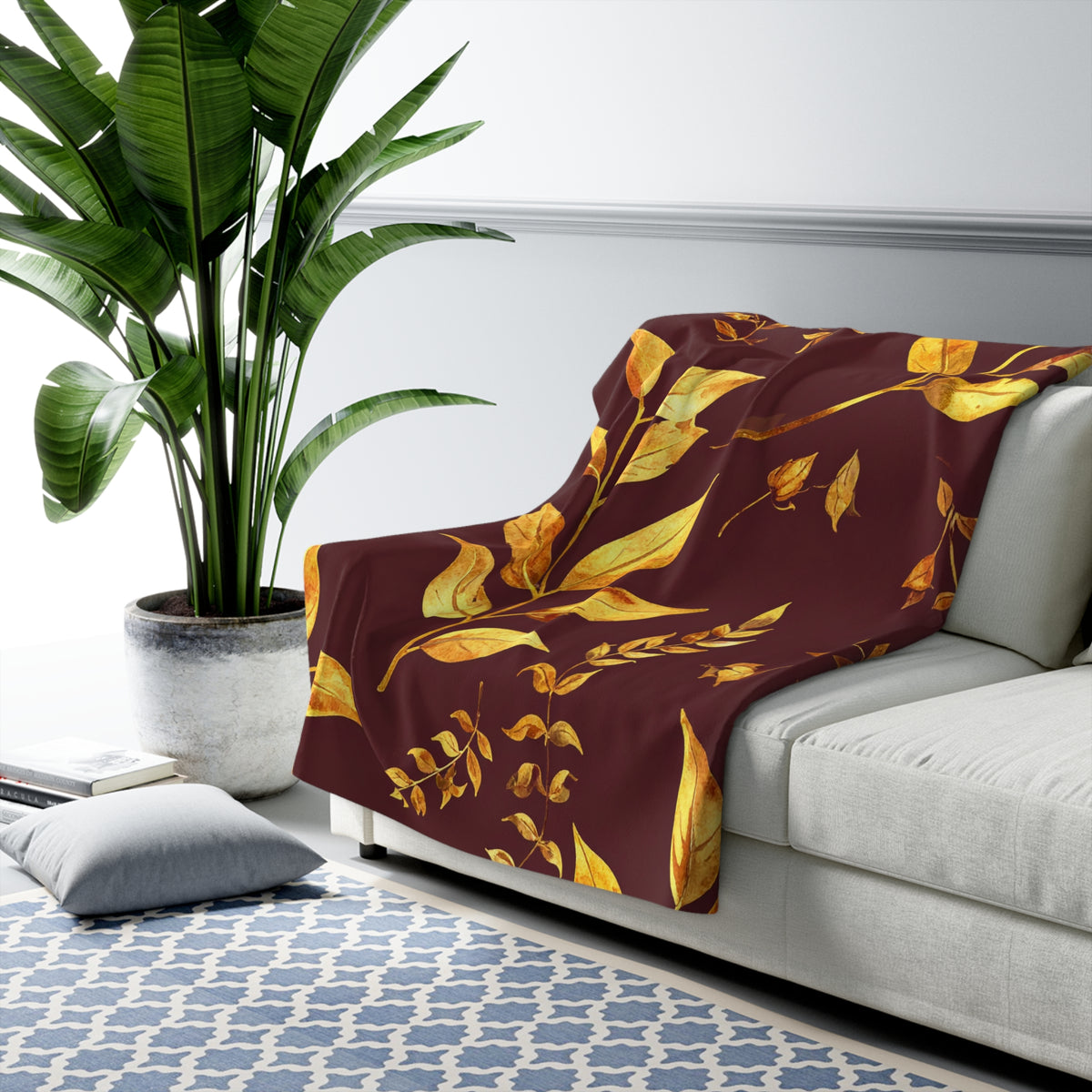 Autumn Golden Leaves Sherpa Fleece Blanket