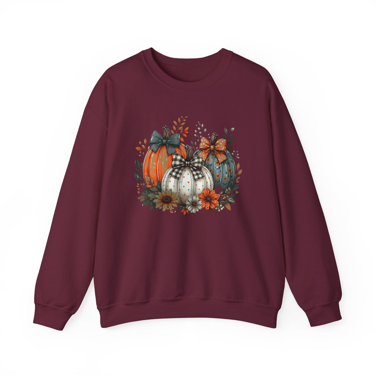 Autumn Pumpkin Trio Crewneck Sweatshirt — Fall Floral Thanksgiving Pullover