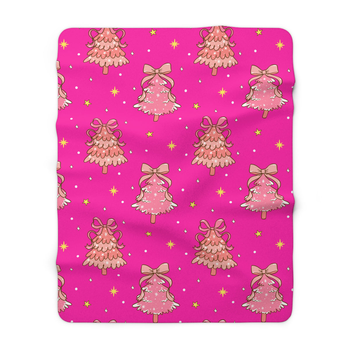 Pink Christmas Tree & Bow Sherpa Fleece Blanket