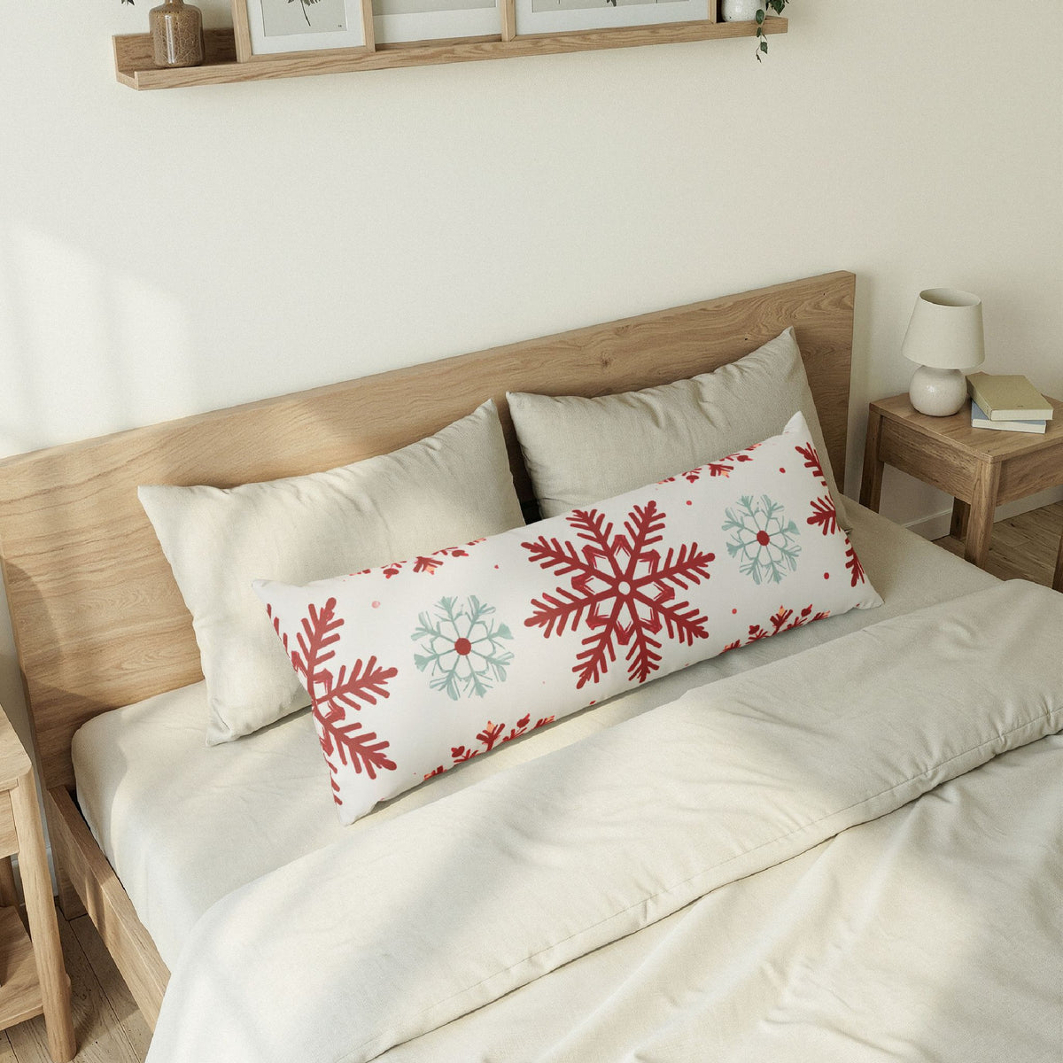 Red and Blue Snowflake Body Pillow | Winter Pattern