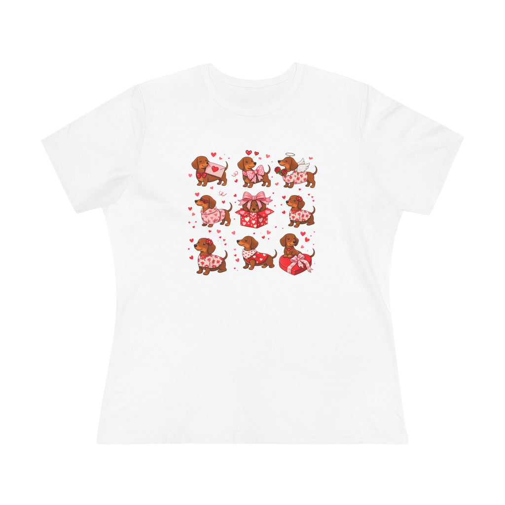 Dachshund Heart Pattern Cotton Tee - Valentine's Wiener Dog Graphic Shirt for Women