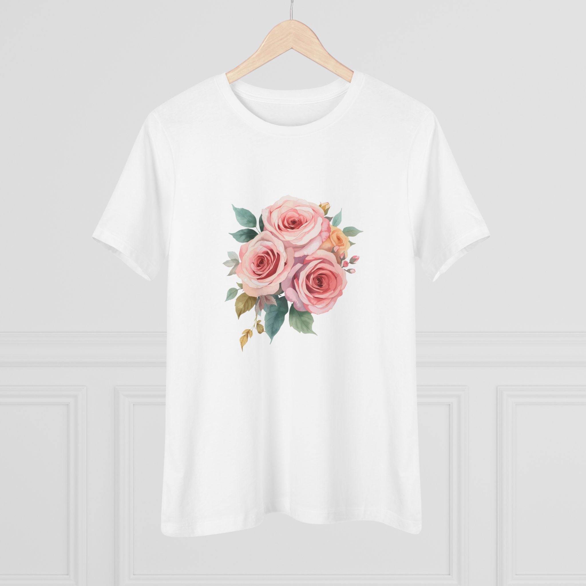 Watercolor Rose Bouquet Cotton Tee - Floral Graphic Shirt for Women