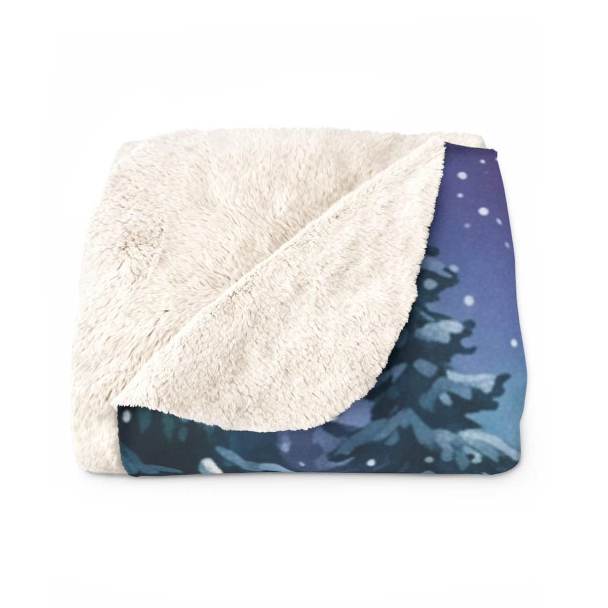 Winter Woodland Christmas Sherpa Fleece Blanket with Deer, Fox & Christmas Tree