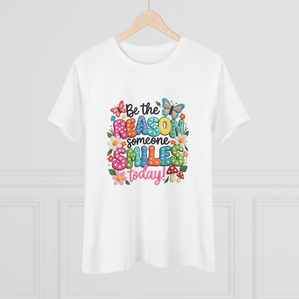 Floral Butterfly Cotton Tee - Be the Reason Someone Smiles Positive Message Shirt