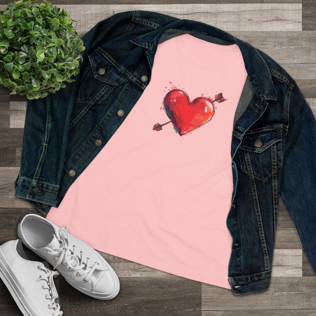 Heart & Arrow Women's Tee — Cute Watercolor Valentine Shirt