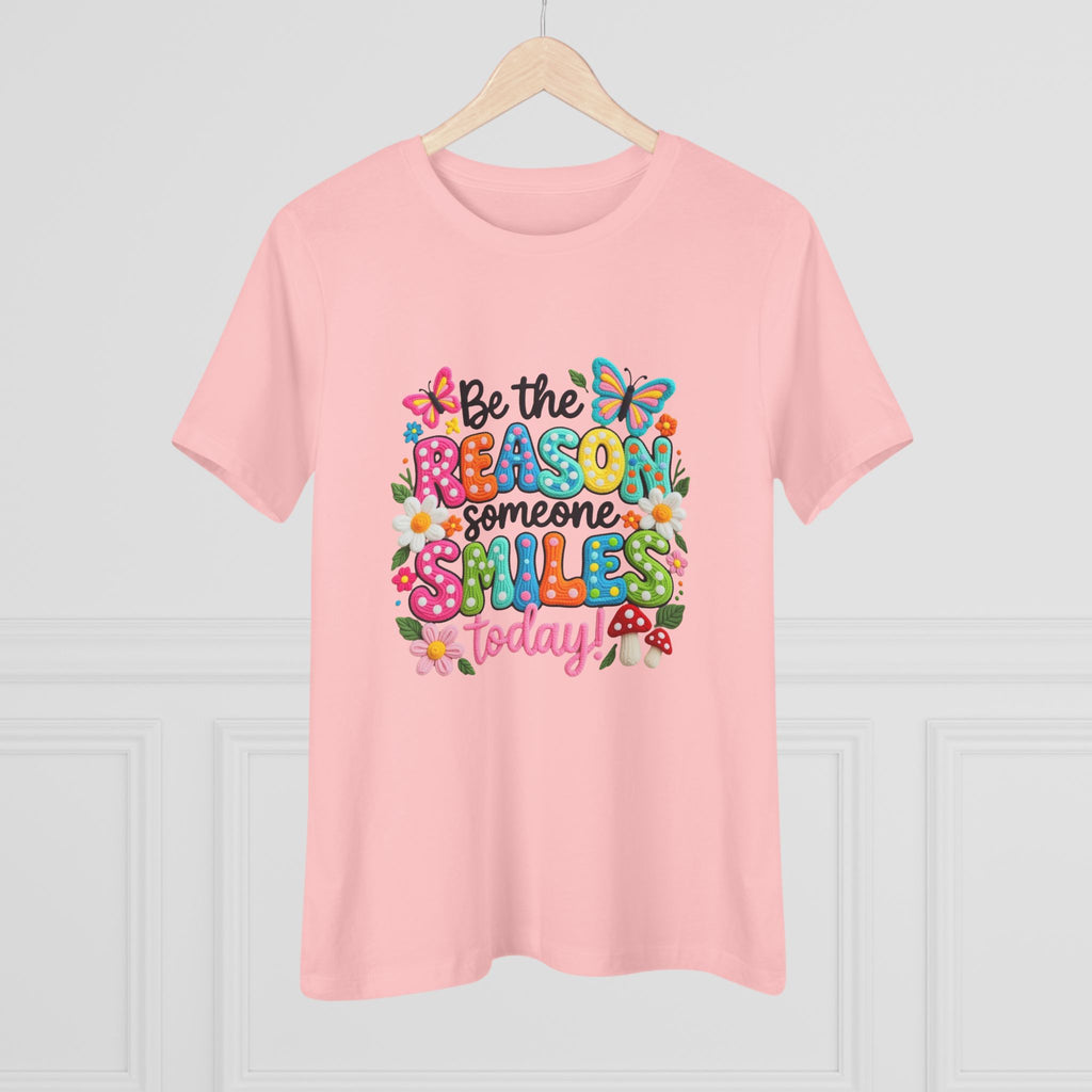 Floral Butterfly Cotton Tee - Be the Reason Someone Smiles Positive Message Shirt