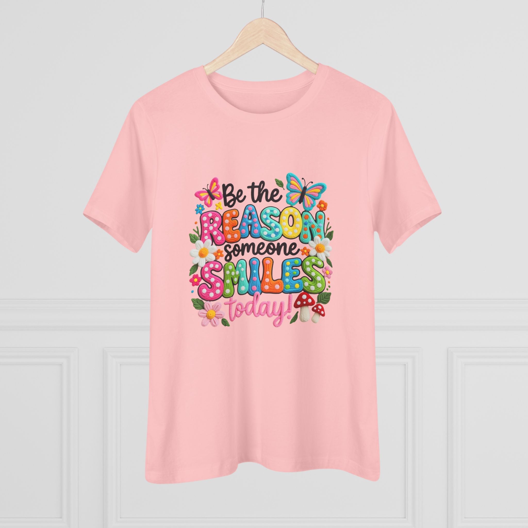 Floral Butterfly Cotton Tee - Be the Reason Someone Smiles Positive Message Shirt