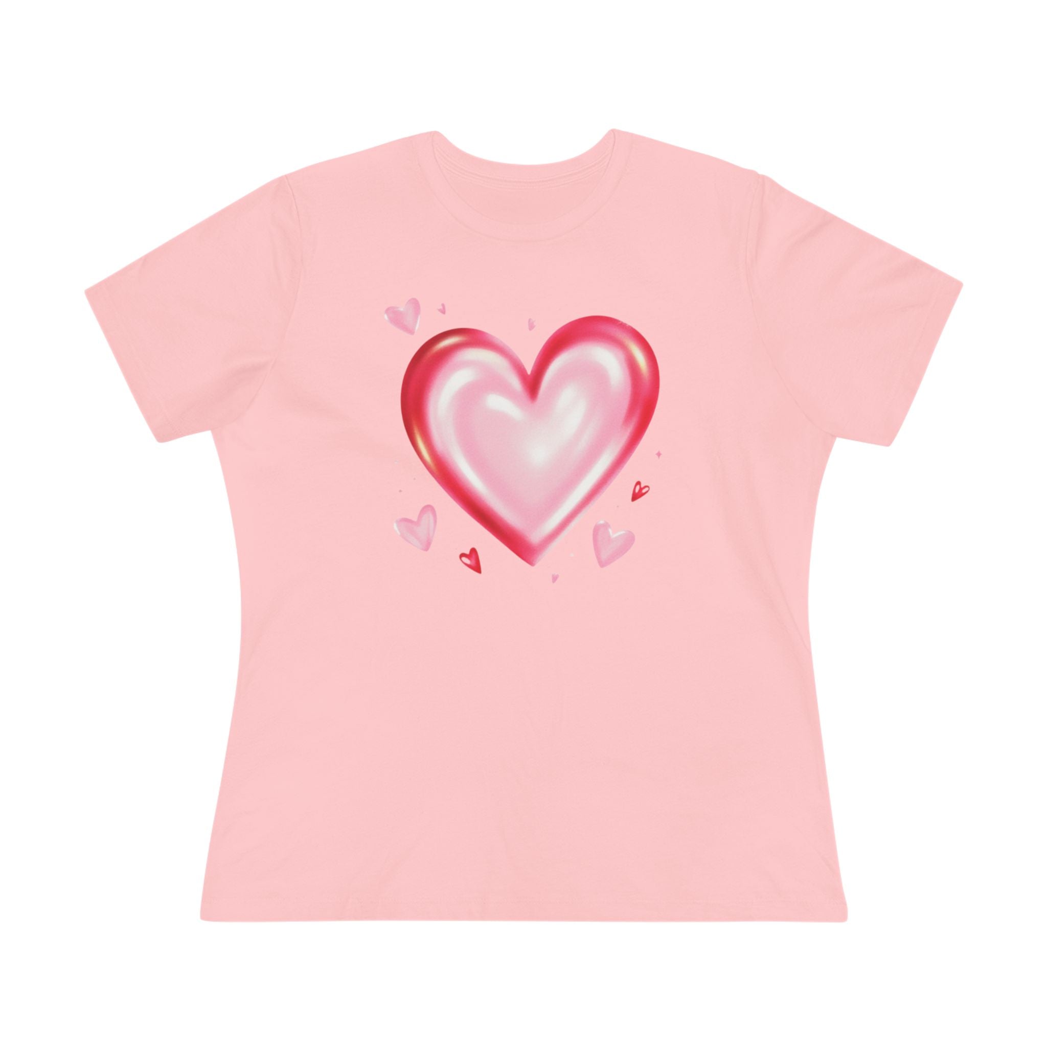 Watercolor Heart Cotton Tee - Pink Heart Graphic Shirt for Women