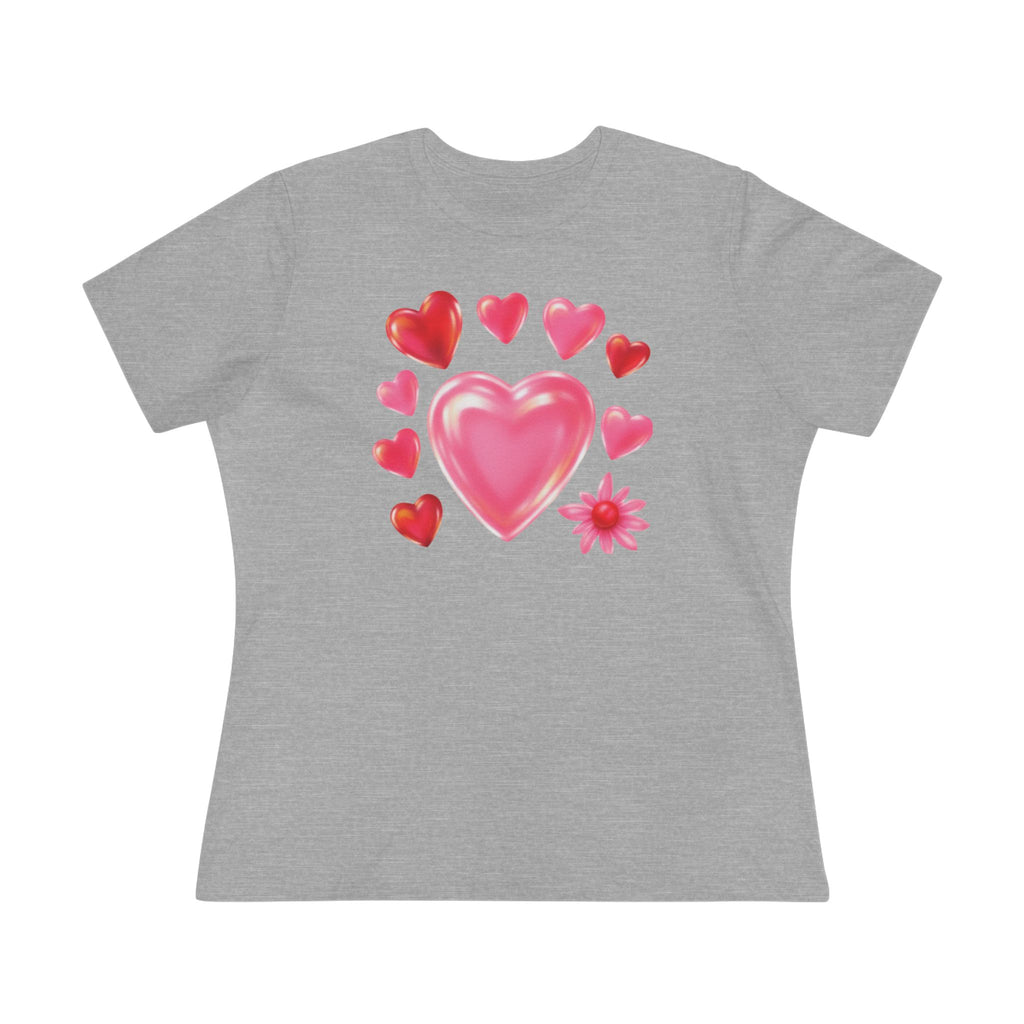 Valentine Hearts & Flower Cotton Tee - Cute Love Graphic Shirt for Women