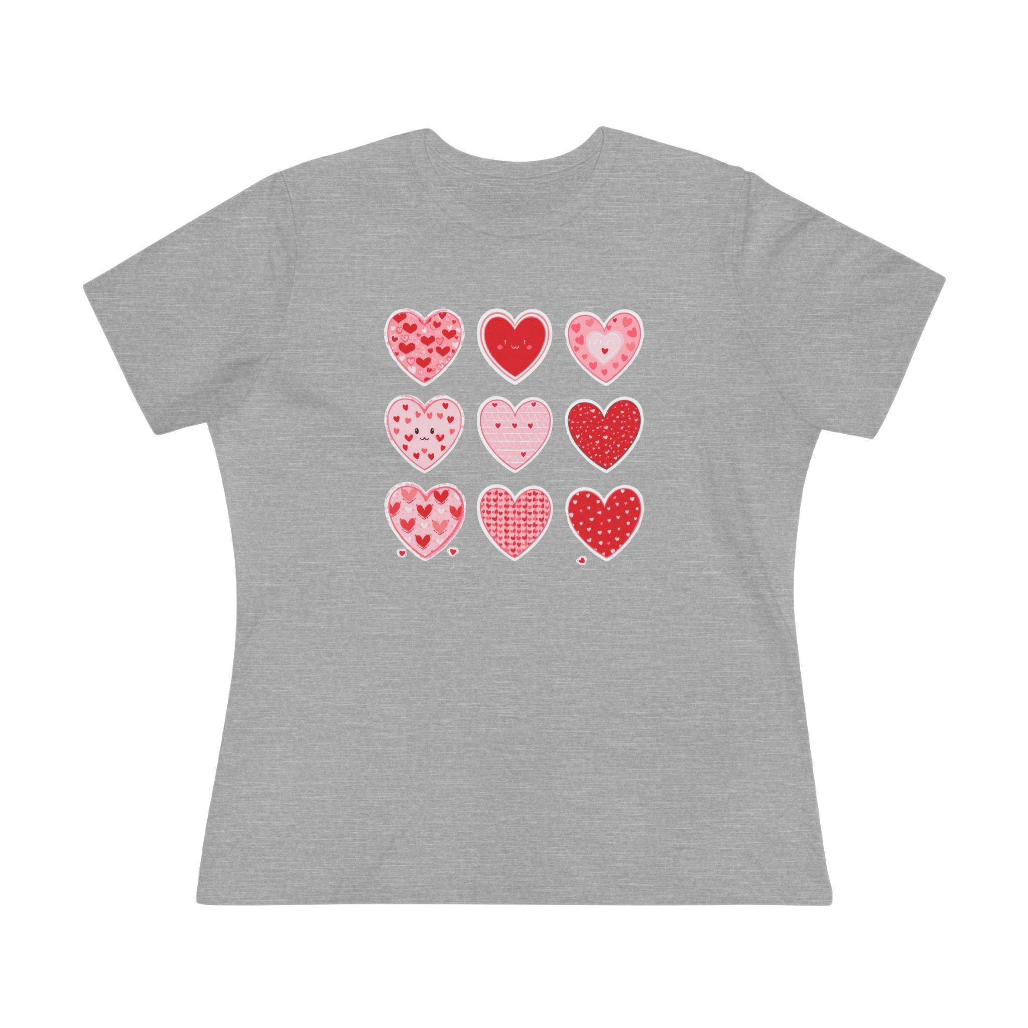 Heart Grid Cotton Tee - Pink & Red Hearts Graphic Shirt for Women
