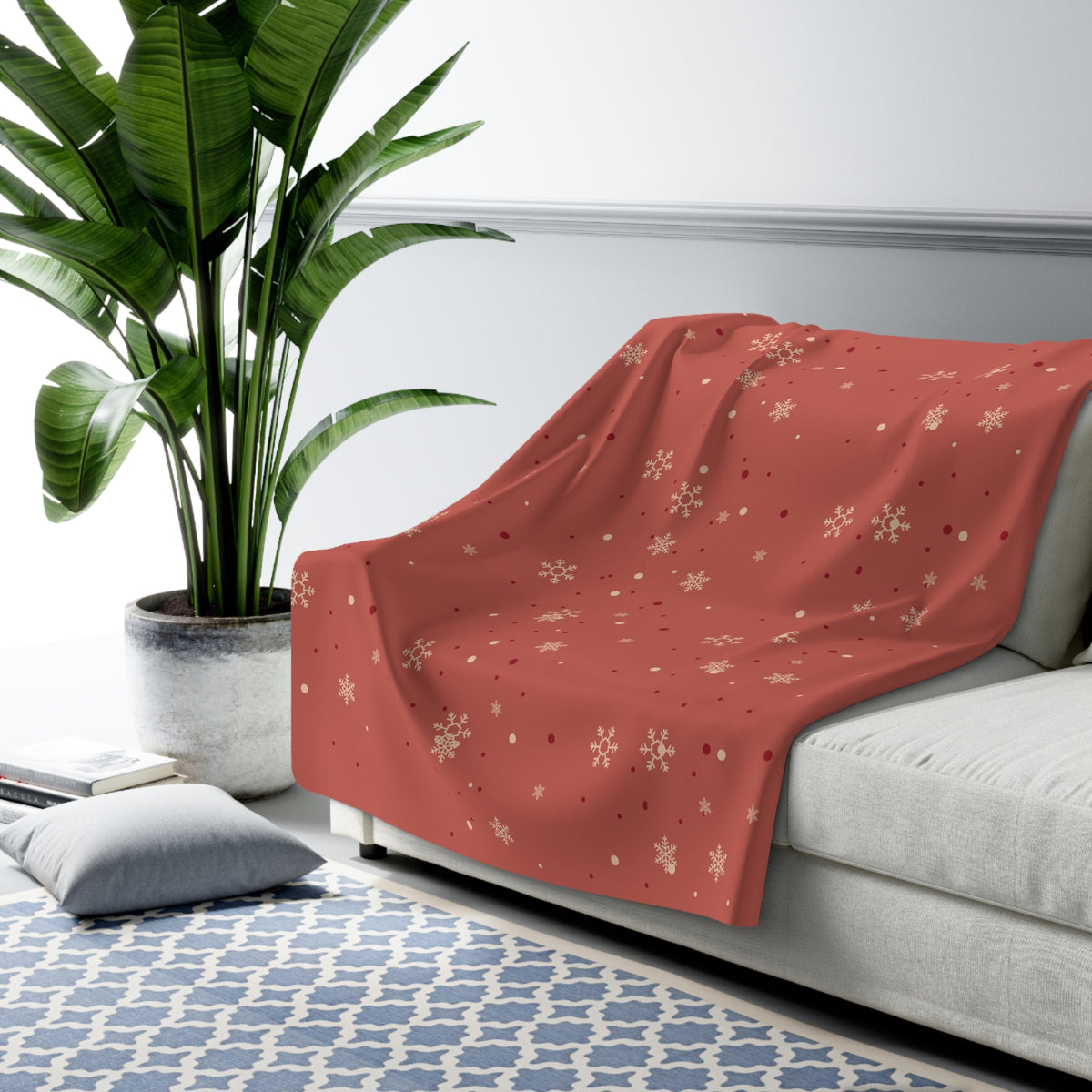 Dusty Rose Snowflake Sherpa Fleece Blanket