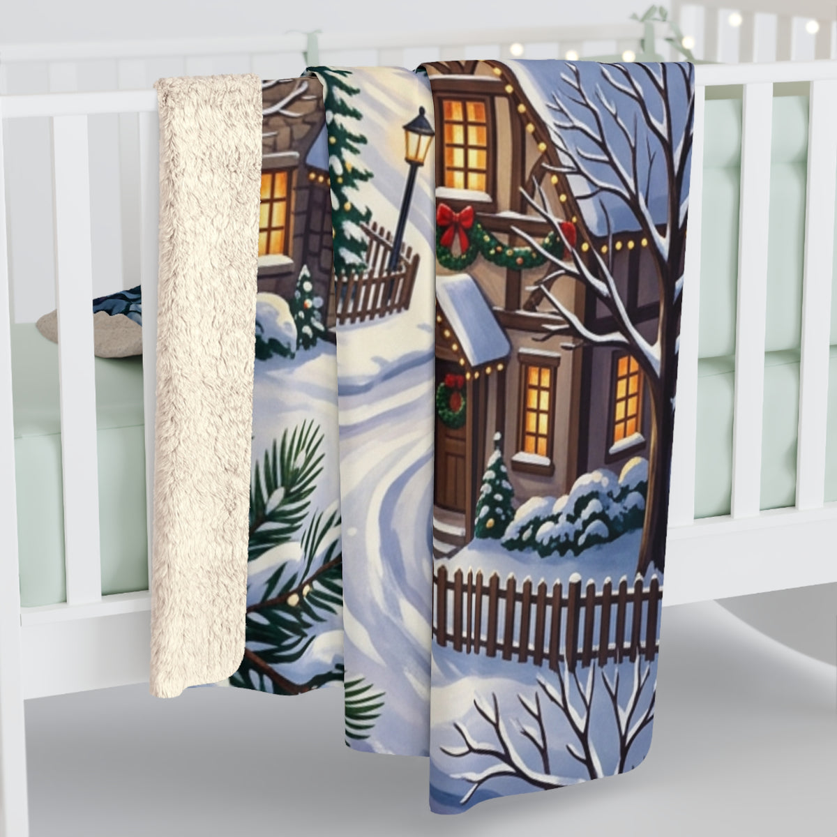 Winter Christmas Village Sherpa Fleece Blanket
