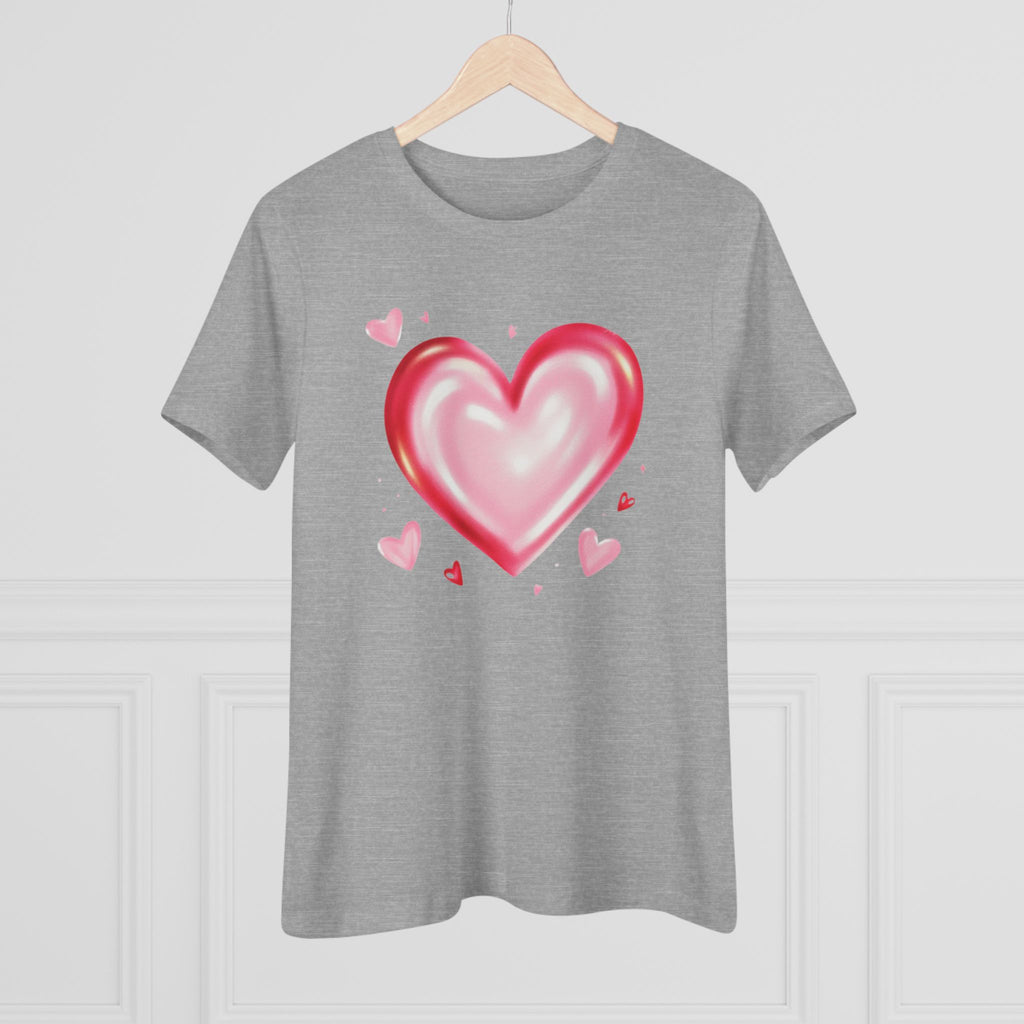 Watercolor Heart Cotton Tee - Pink Heart Graphic Shirt for Women