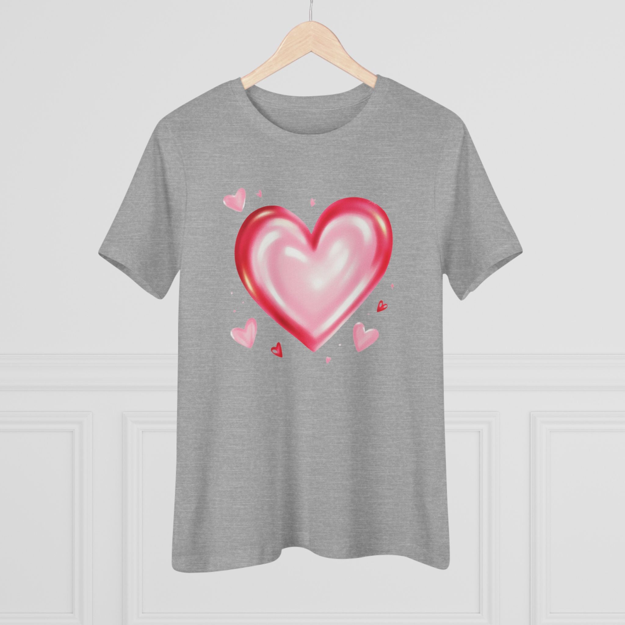 Watercolor Heart Cotton Tee - Pink Heart Graphic Shirt for Women