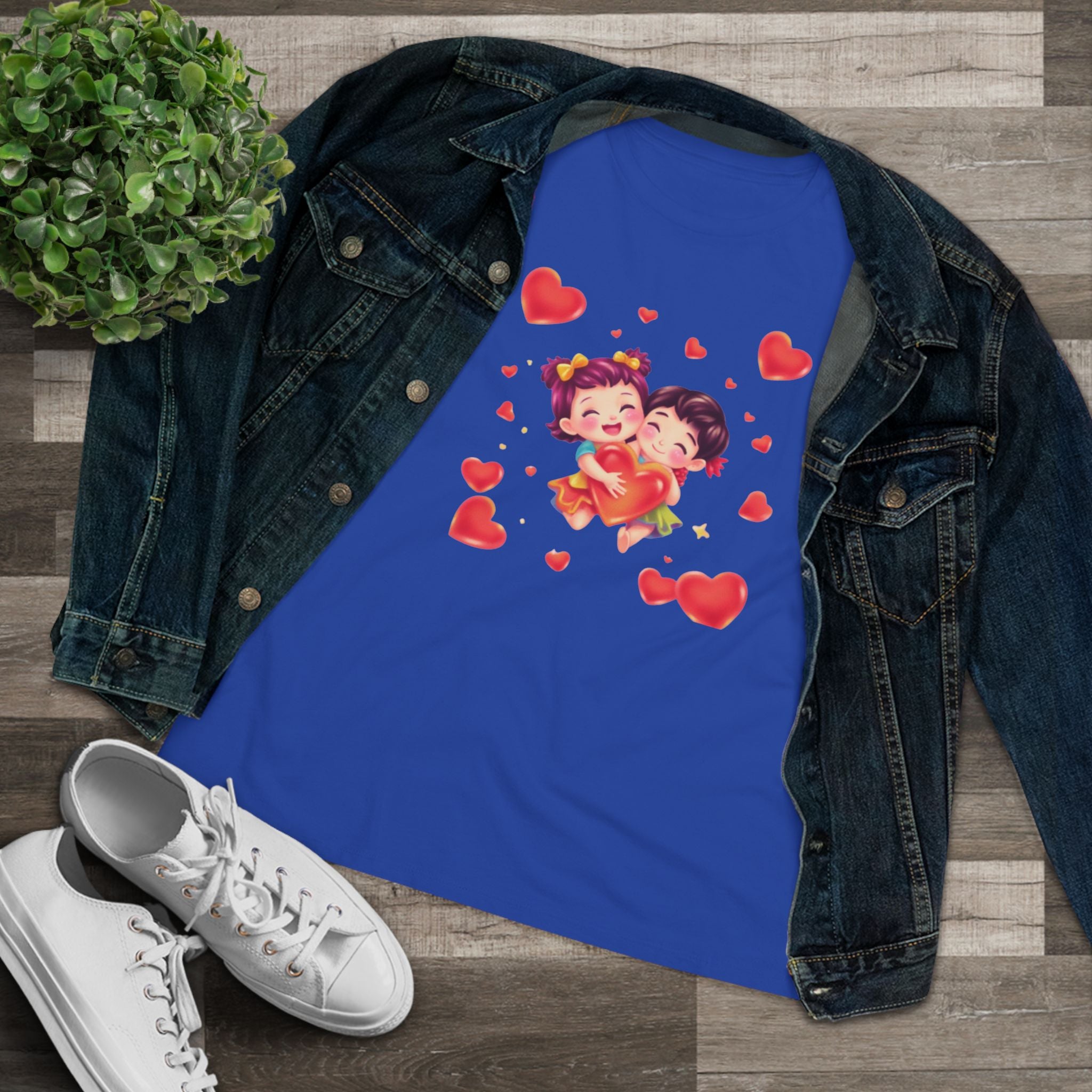 Cute Couple Heart Cotton Tee - Valentine's Love Graphic Shirt for Women