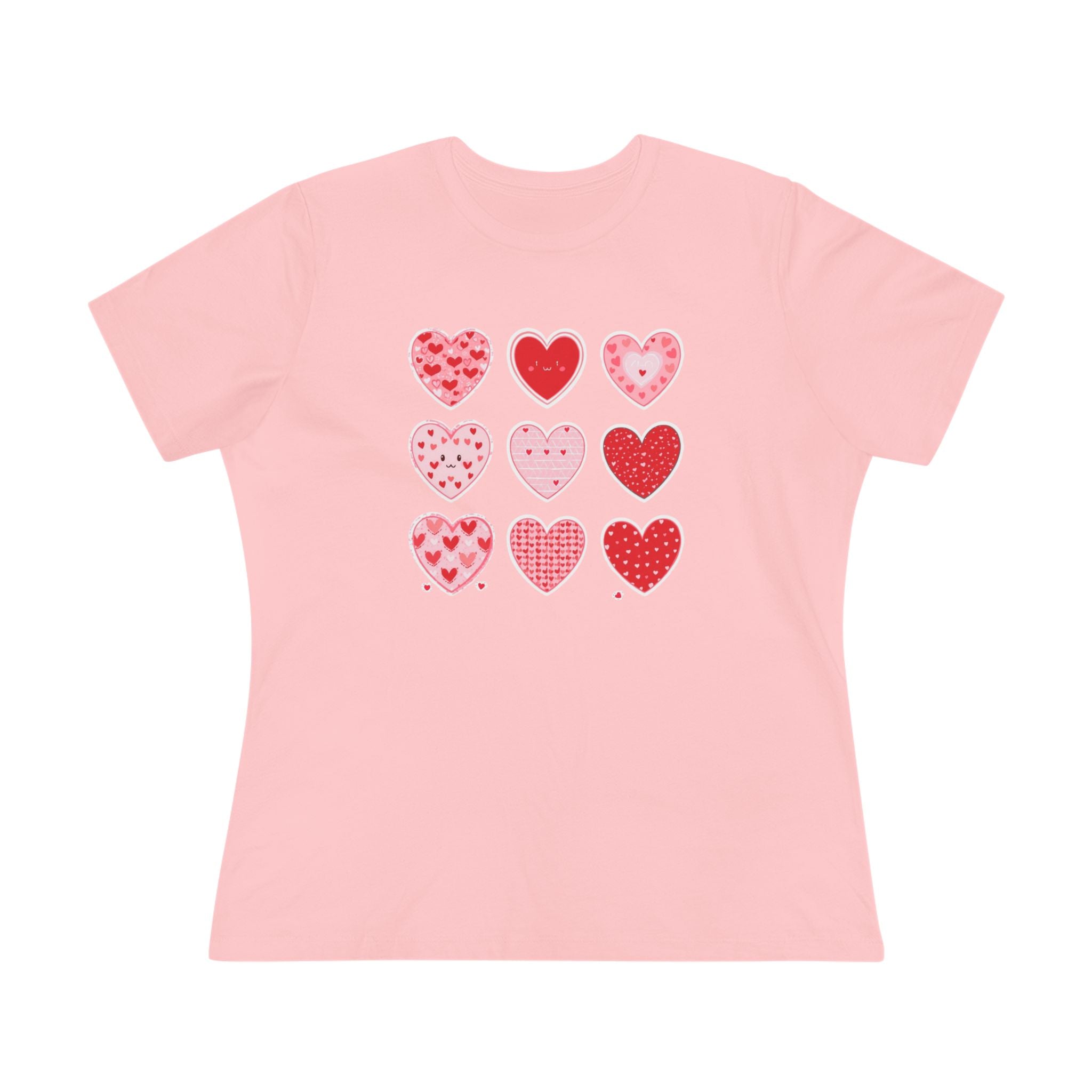 Heart Grid Cotton Tee - Pink & Red Hearts Graphic Shirt for Women